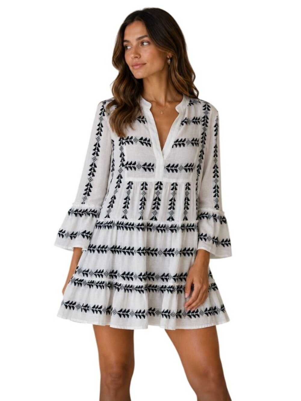 Elan Grecian Arrow Print cover-up dress Black white- size S